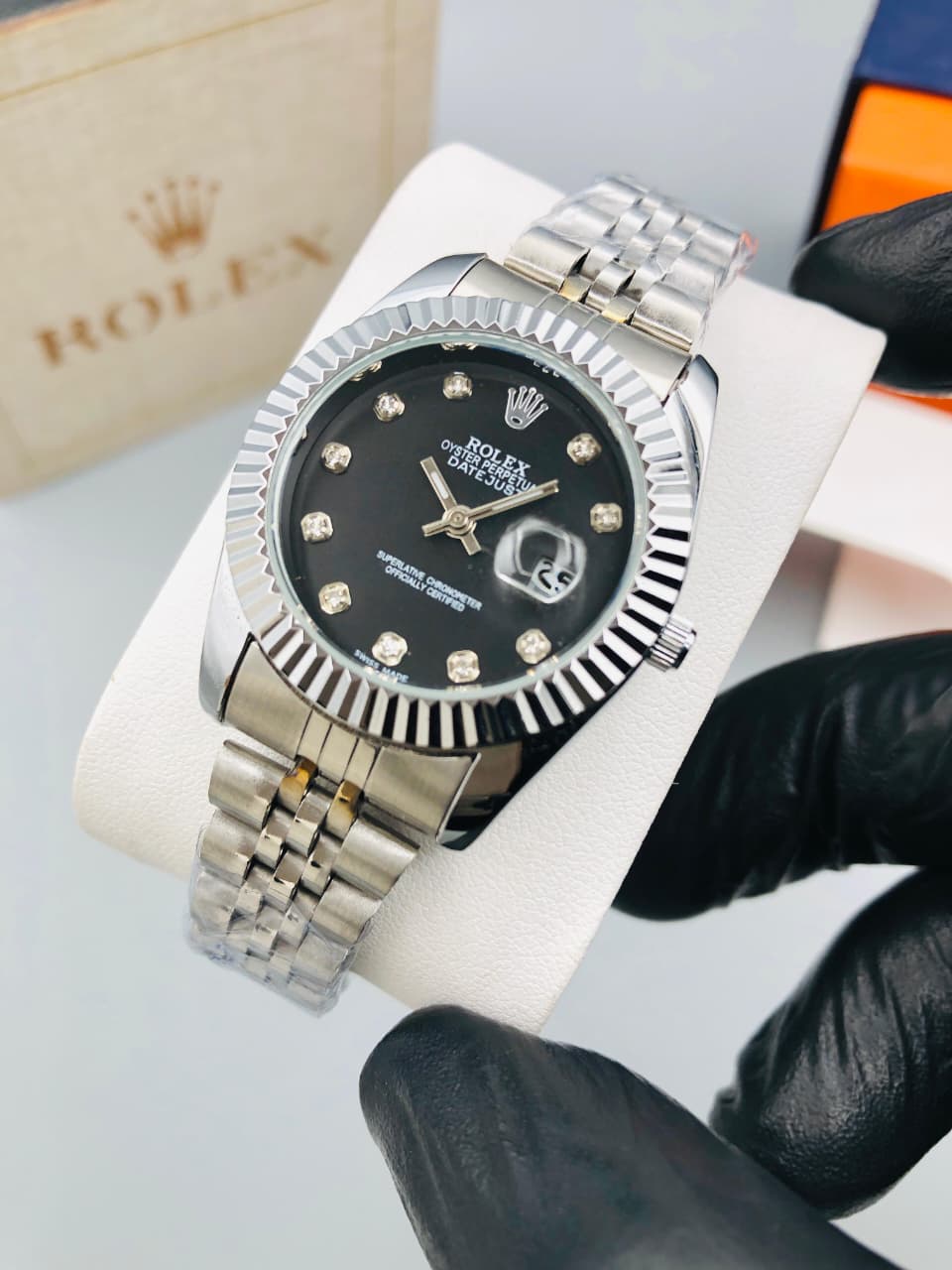 Silver RLX Watch Black dial zone