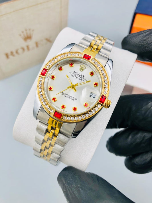Golden Rolex Datejust Dial Diamond & Ruby Bezel