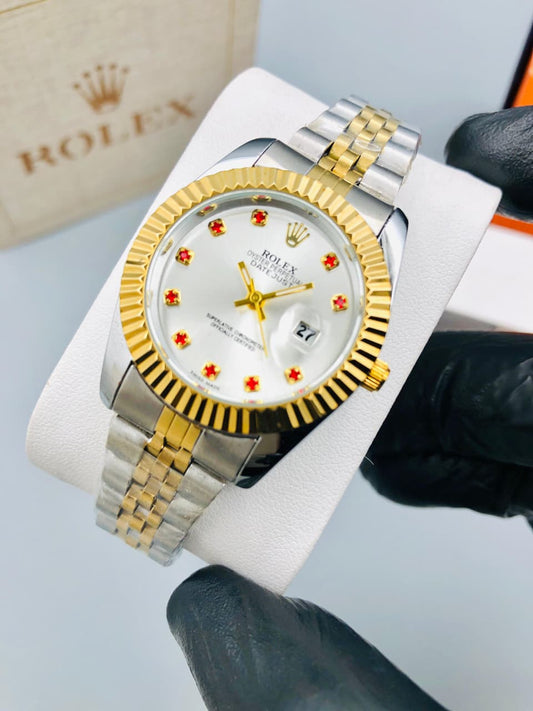 Golden Rolex Datejust Dial Diamond & Ruby Bezel