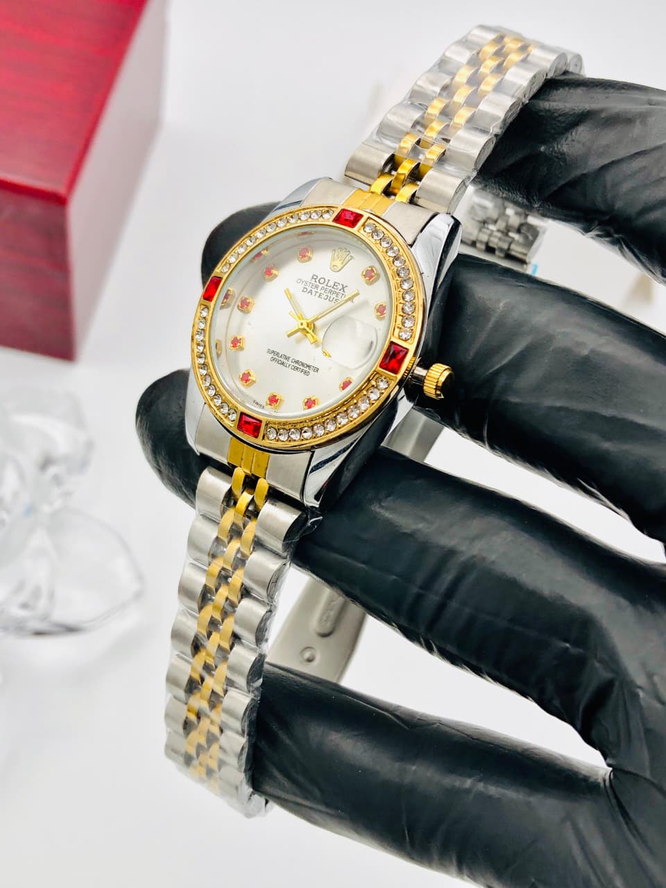 Golden Rolex Datejust Dial Diamond & Ruby Bezel