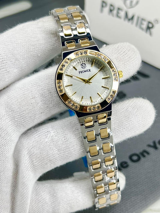 Premier Silver Grace Watch – Dual Tone Chain with Crystal Bezel