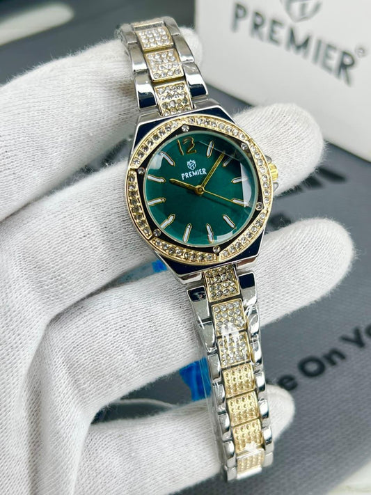 Premier Emerald Green Dial Watch – Diamond-Cut Bezel Detailing