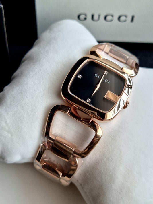 Gucci G Black Diamond Dial Rose Gold PVD