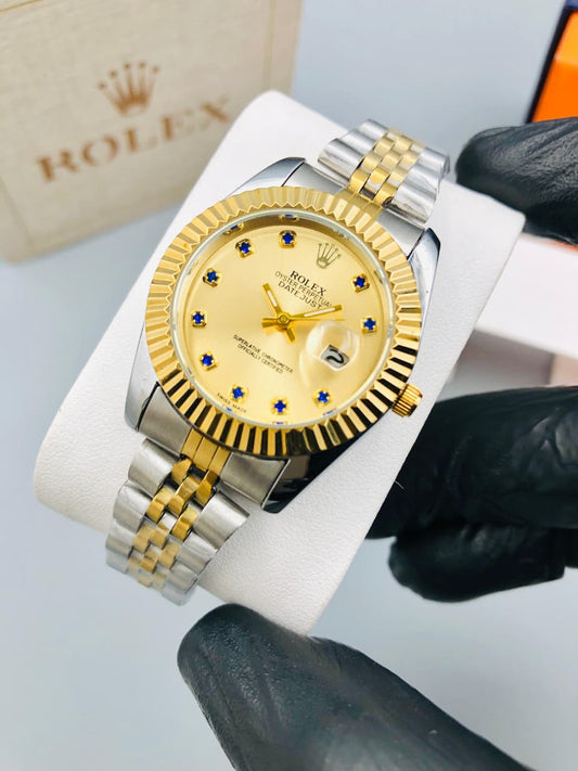 ROLEX Golden Dial With Blue Gem