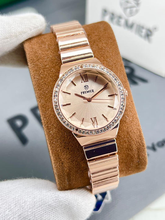 Premier Rose Elegance Watch – Roman Dial & Diamond Edge Design
