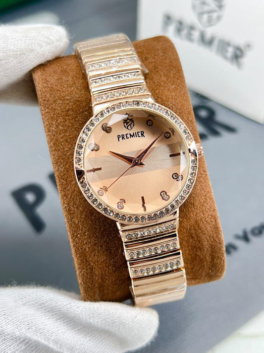Premier Blush Crystal Dial Watch – Full Stone-Studded Rose Gold Design