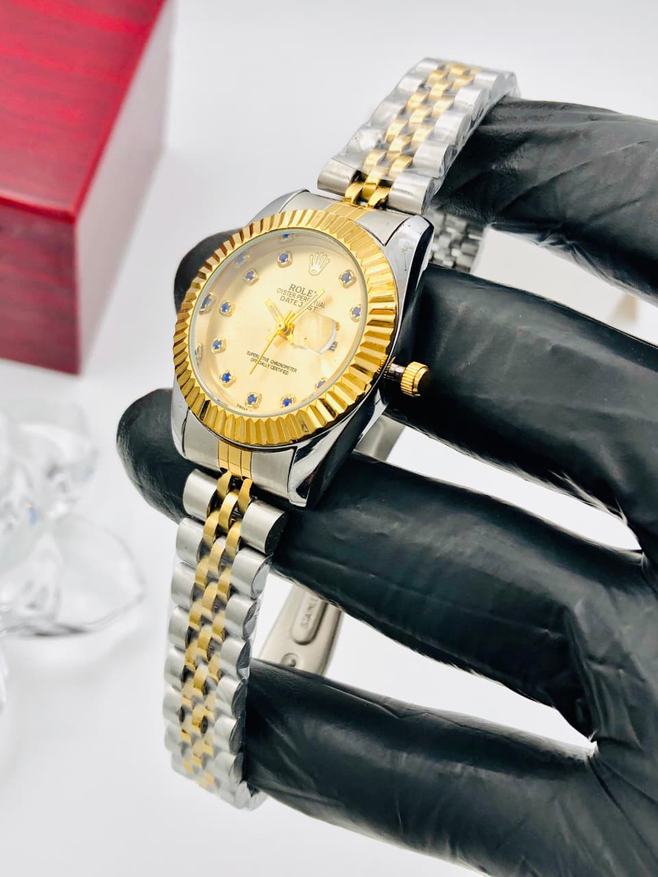 ROLEX Golden Dial With Blue Gem