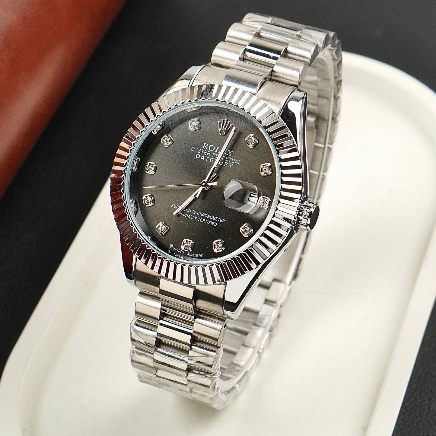 Silver RLX Watch Black dial zone