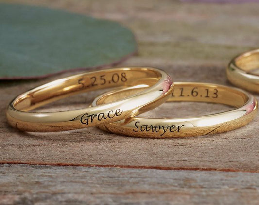 Personalized Date & Name Engraved Gold Rings